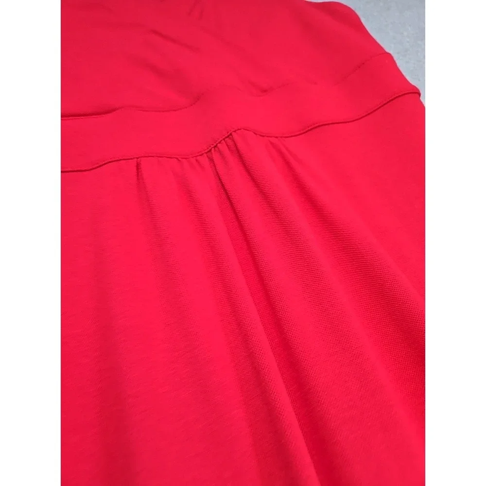 Lands' End Red Orange Maxi Dress Pima Cotton Stretch Surplice Bodice M Side Slit